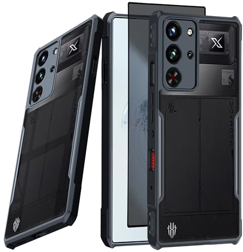 Guizzcg für ZTE Nubia Red Magic 10 Pro/10 Pro+/10S Pro/10S Pro+ Hülle, Soft TPU Stoßstange + Acryl Rückseite Airbag Stoßfest Sturzfest Schutzhülle [1 Stück Sichtschutzfolie],Sichtschutzfolie Schwarz