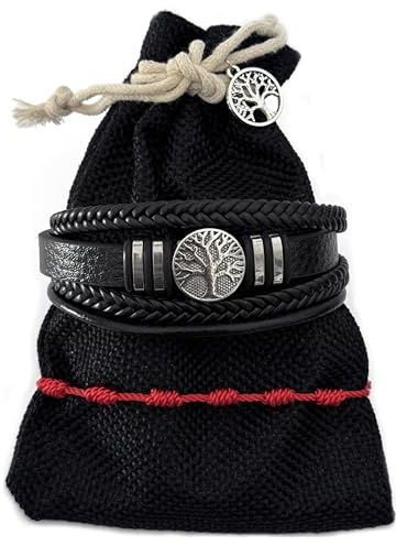 Simboliks Pulsera Árbol de la Vida para Hombre, Amuleto Celta de Protección en Cuero y Acero Inoxidable, Pulsera Celta, Joyería Masculina, Regalo para Hombre Druida, Pulsera Unisex, 21 cm