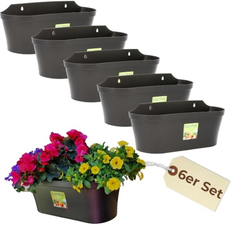 GarPet 6er Set Wand Blumentopf im Set Wandblumentopf Wandtopf Pflanzgefäß Blumenkasten Outdoor Wandblumenkasten Wandpflanztopf Wandampel Anthrazit