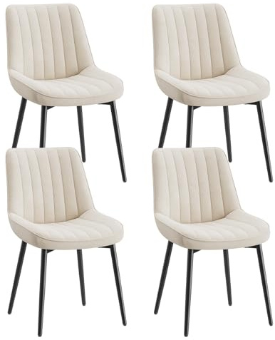 COLAMY Samt Esszimmerstühle 4er Set – Gepolsterte Stühle für Esszimmer & Küche mit Metallbeinen, Dickem Sitzpolster & Rutschfesten Füßen, Beige