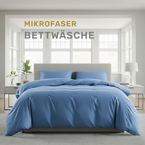 Lavea® Bettwäsche 135x200 cm, 4-teilig, 2 Bettbezüge 135x200 cm, 2 Kissenbezüge 80x80 cm, Mikrofaser, weich, atmungsaktiv, pflegeleicht, hypoallergen, Markenreißverschluss, Bettwäsche-Sets Himmelblau