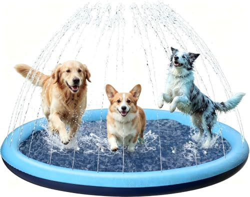 GGXDH 200cm Runde Hundespritzmatte mit Antirutschboden, Tierkühlmatte für Garten, Verstellbarer Wassersprinkler Ausschließlich für Hunde & Haustiere