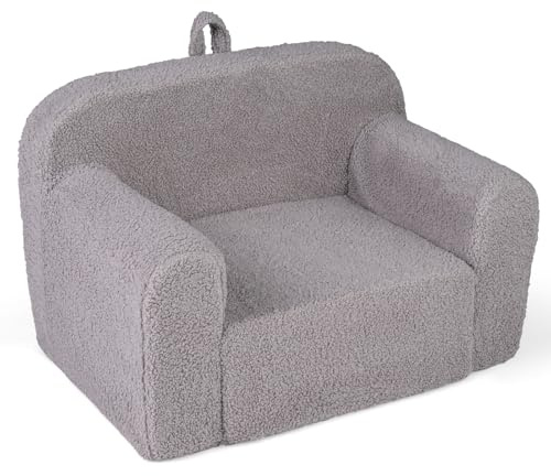 GOPLUS Barnsoffa, vadderad barnstol av teddytyg, bärbar barnsoffa med handtag och armstöd, lässtol för barnrum och lekrum, minisoffa för barn från 3 år, 62 x 40 x 41 cm