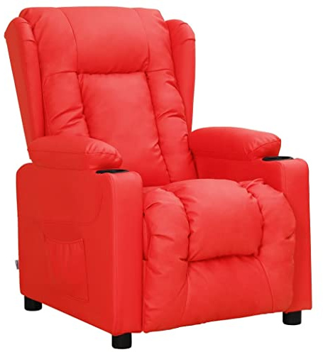 Ziaphsol Relaxfåtölj, rött konstläder med justerbart ryggstöd och fotstöd, ergonomisk loungefåtölj med armstöd, roterbar, hållbart material, perfekt för vardagsrum, sovrum, kontor
