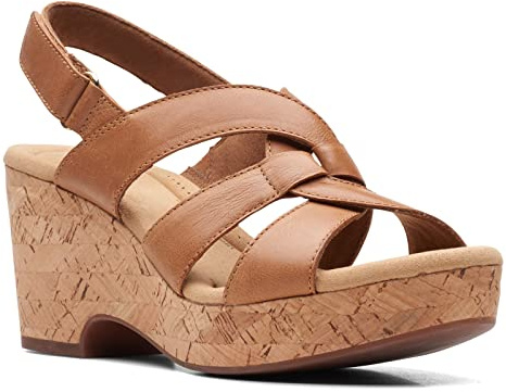 Clarks Giselle Beach Wedge Sandal, Tan Leather, 7 Medium