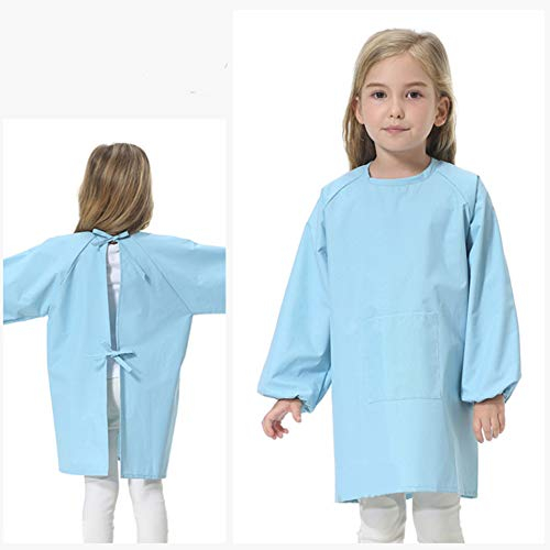 Yundxi Wasserdicht Malschürze Kinder Bastelkittel Kinderschürze Bastelschürze Langarm Malkittel Kinder Schürze (Himmelblau,Groß)