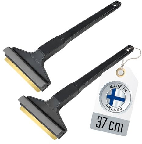 Eiskratzer lang Messing - [2 Stück] Scheibenkratzer Auto 37cm - schnell, mühelos & schonend - Premium HIPS - Murska mit Messingklinge & Gummilippe - effizienter Schneekratzer - Finnland Schwarz Grau