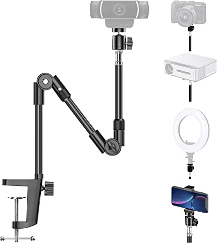 KDD Supporto Webcam Braccio e Camera da Tavolo con 22 Pollici Pieghevole Flessibile a Collo d'oca Morsetto per Cellulare Telefono Supporto per Proiettore per Webcam Full HD 1080p Webcam-10