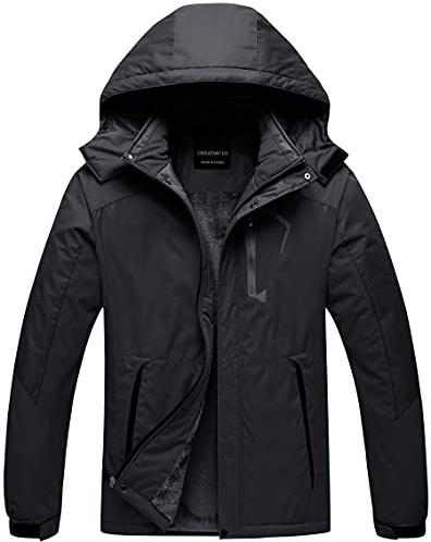 CREATMO US Herren Mountain Wasserdichte Skijacke Snowboardjacke Winddichte Snowboardjacke Warmer Wintermantel Regenmantel, Schwarz, XL
