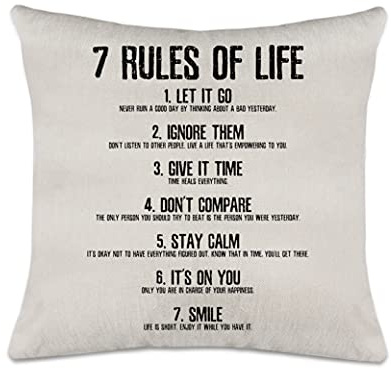 Axmosto Inspirational Cushion Cover, Seven Rules of Life, Motivational Gifts for Daughter Son, Inspirational Home Decor Pillow Cover, 45_x 45_cm (axmosto-009)