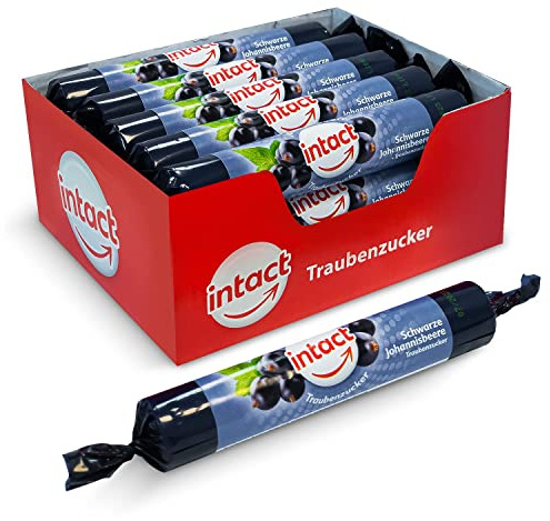 intact Traubenzucker (Schwarze Johannisbeere) Rolle 15 St. • Multipack (15 x 40g) Traubenzucker Bonbons • 100% Vegan