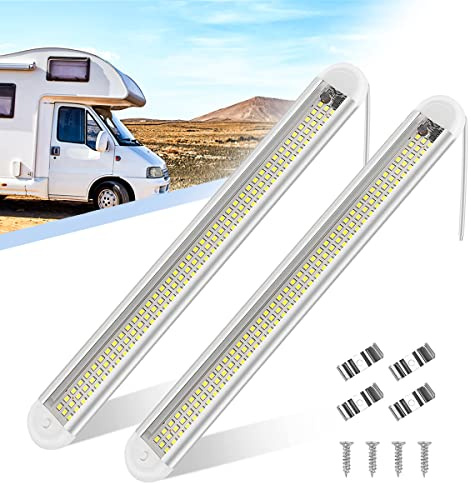 luz interior del coche, 12V 120LEDs Iluminación Interior Universal lámpara de Coches, 6000K con Interruptor Tubo Lámpara de Coches para Vehículos, Camión, Caravana, Barco