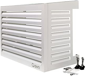 Qventi Cubierta para aire acondicionado – Blanco – Aluminio – Rejilla protectora – Revestimiento – Fácil montaje – Tamaño S – Dimensiones exteriores (largo x ancho x alto): 100 x 50 x 75 cm