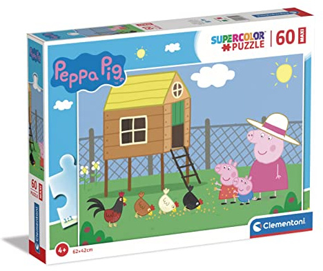 Clementoni - 26590 - Supercolor Puzzle - Peppa Pig - Puzzle 60 Maxi Teile Ab 4 Jahren, Buntes Kinderpuzzle Mit Besonderer Leuchtkraft & Farbintensität, Geschicklichkeitsspiel Für Kinder
