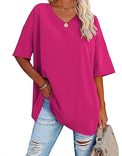 Famulily Damen Sommer lässig V Hals Kurzarm T Shirt Frauen Kurzarm Oversized Baseball Tshirts Tunika Tops