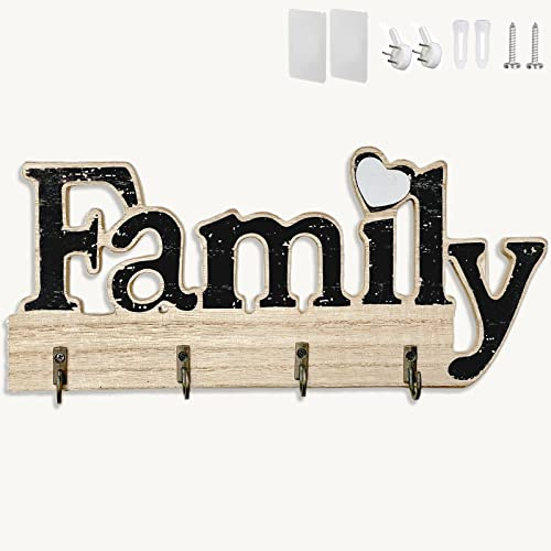 Echehi Home Deko Schlüsselhalter aus Holz, Selbstklebend oder bohrbar, 3-Wege-Installation, Schlüsselbrett, Schlüsselbretter für Zuhause,Schwarz