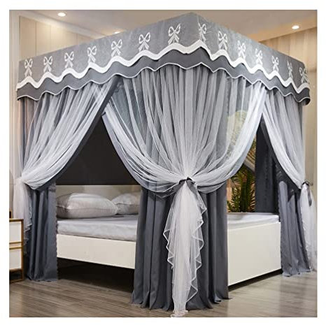 Moskitonetz mit Baldachin für 4 Eckbetten, staubdichte Verdunkelungsbettdecke mit Metallständer, Zweibettzimmer mit Queensize-Bett und Kingsize-Bett (Color : Grey-1, Size : 180X220cm/71X87in