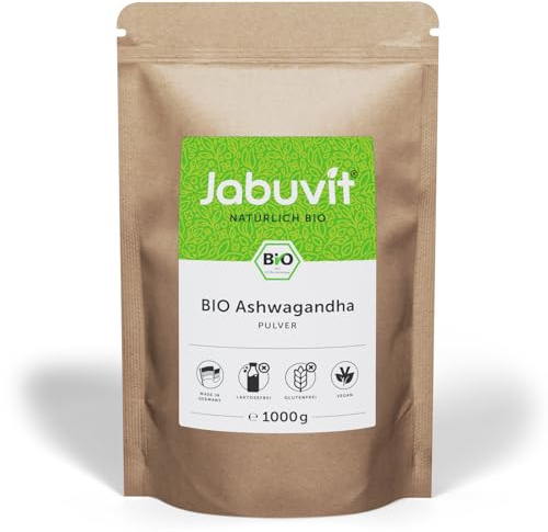 JabuVit 1kg Ashwagandha-Pulver Bio-zertifiziert & 100% naturbelassen - Ashwagandha Wurzel Pulver umweltschonend und ohne Pestizide - Made in Germany