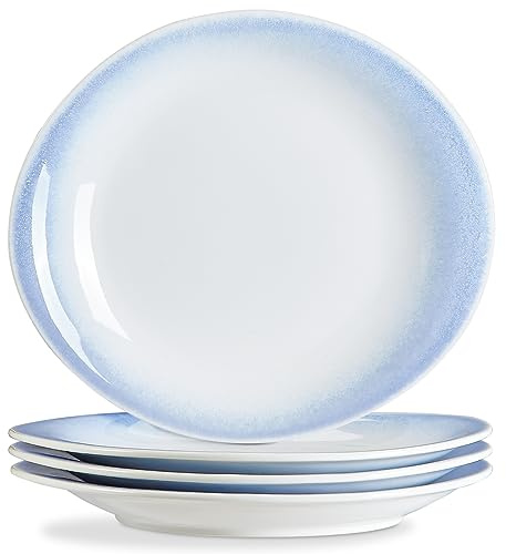 Platos llanos, platos de ensalada de 11 pulgadas, platos ovalados modernos curvos, juego de 4 platos grandes para servir aperitivos, postres, pasta, pizza, resistentes a los arañazos, aptos para