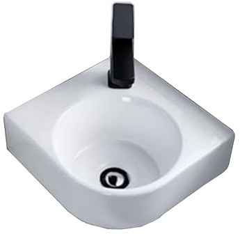 BAYTE Waschbecken Keramik Waschbecken Mini Hänge-Waschbecken mit Heiß-Kalt-Wasserhahn Praktisches Eckwaschbecken mit Abfluss und Fallrohr Waschschüssel für Badezimmer & Gäste-WC.