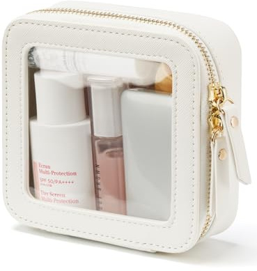 Small Cosmetic Bag for Purse Mini Makeup Bag for School Cute Clear Make Up Pouch for Travel Tiny Leather White Make Up Organizer Case for Backpack Toiletry Bag Waterproof Square Pouch with Zipper