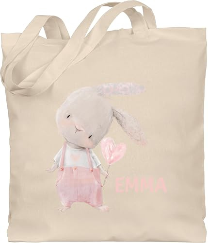 Geschenk mit Namen personalisiert by Shirtracer - Baumwolltasche - Süßer Hase Mädchen mit Name personalisiert I Häschen I Rabbit I Langohr I Süße Hasen