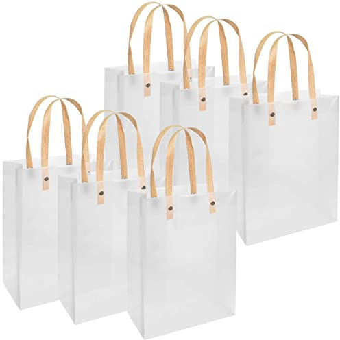 6 Stück Transparente Tragetaschen, Klare Geschenktüten mit Griffen, Kunststoff Geschenktüten, Wiederverwendbare Geschenkverpackung, für Partys, Hochzeiten, Feiern, Süßigkeiten, 14 x 18 x 7 cm