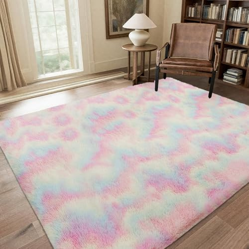QUINZI Weiche Teppich 180x270 Hochflorteppiche Moderne Flauschige Teppich Schlafzimmer Wohnzimmer Kinderzimmer Zottelteppiche rutschfeste teppiche(Schillernd)