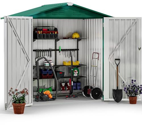YITAHOME Gartenhaus, abschließbar, verzinktes Metall, Outdoor-Schuppen, wasserdicht, mit 4 Lüftungsschlitzen für Fahrrad, Werkzeug, Rasenmäher, Grün, 171 x 98 x 184 cm