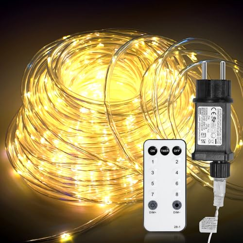 Jopassy LED Tube Lumière lumineux, Ruban LED lumineux Étanche IP65,LED Tube Lumière lumineux RGB 220 V éclairage, avec Télécommande, Pour Fête de Noël (Blanc Chaud, 20m)