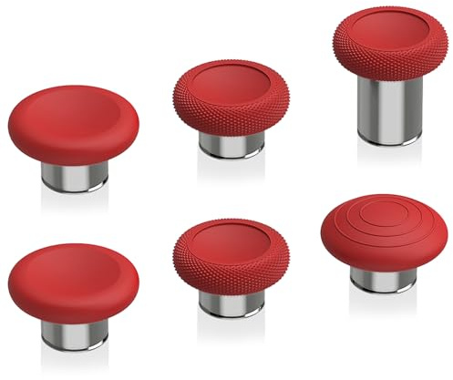 eXtremeRate 6 in 1 Magnetic Metall Thumbsticks Austauschbare Joysticks Analogsticks Kappen Tasten Set für Xbox Elite Series 2 & Series 2-Core Controller-Rot&Silber