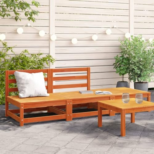 Chaduof Gartensofa ohne Armlehnen mit Fußhocker Wachsbraun Kiefernholz, Balkonmöbel, Gartenlounge, Gartenmöbel, Balkon Sofa, Terrassen Sofa, Terrassenmöbel - 837967