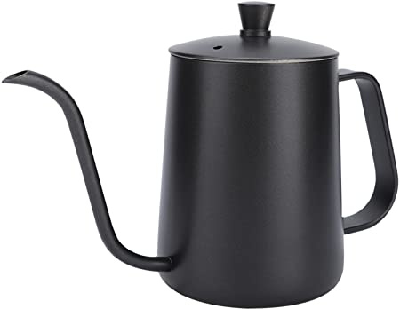 Hervidor de café con Cuello de Cisne, de Acero Inoxidable con Pico Largo y Estrecho, Hervidor de Goteo Manual, Jarra para café, Jarra, (600ml teflón negro)
