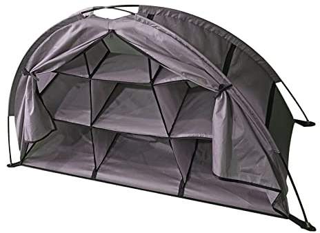 Yanmis Storage Tent Camping Shoes Organizer, Tent Shape, 9 Shelf Large Capacity Portable Folding, for Shoes Clothes Daily Necessities Organization (Brown)