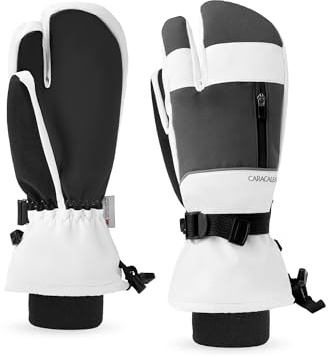 Caracaleap Skihandschuhe Herren Damen Fäustlinge 3 Finger Handschuhe Wasserdicht Winterhandschuhe für Skifahren Snowboard Eislaufen Wandern Weiß S-M