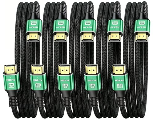 Breilytch 10K 8K HDMI Cable 5-Pack 6.6FT, HDMI 2.1 Cable Bulk Ultra High Speed 48Gbps 8K@60Hz, 4K@120Hz Braided HDMI Cord eARC, HDR10, HDCP2.2&2.3 for PS5/PS4, Roku TV, Monitor, HDTV, Blu-ray, Laptop
