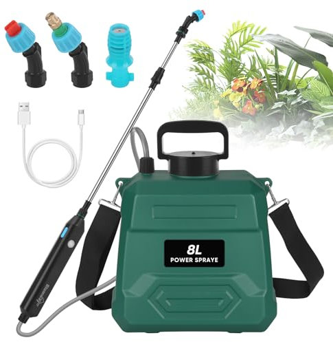Garden Sprayer, BlumWay Battery Powered Electric Spray-er, Weed Killer Sprayer Pump with 3 Mist Nozzles, Watering Equipment Strap for Lawn,Gardening(Green）