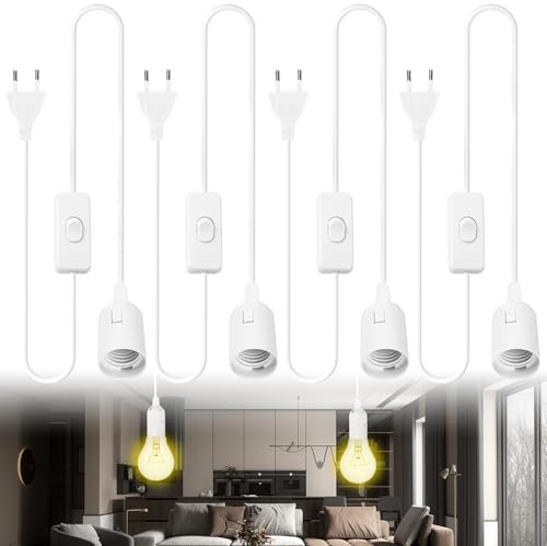 WIYETY E27 Lampenfassung Mit Schalter: 4 Stück Mit 4.5M Kabel, Fassung für Lampenaufhängung Pendelleuchte Hängeleuchte - Weiß