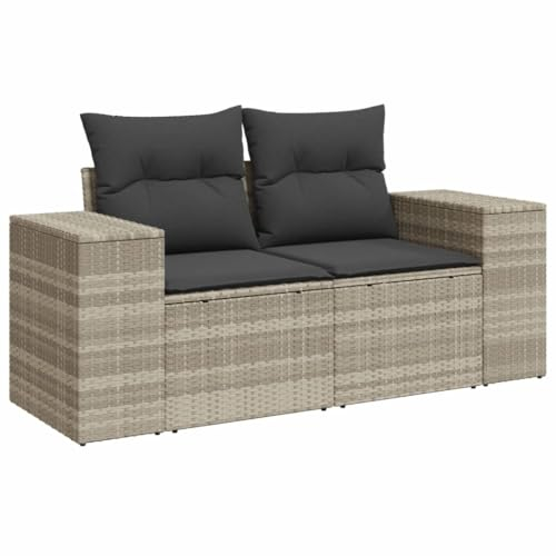 vidaXL Gartensofa mit Kissen 2-Sitzer, Sofa für Garten Terrasse, Terrassensofa mit abnehmbarem waschbarem Bezug, Gartenmöbel Terrassenmöbel, Hellgrau Poly Rattan
