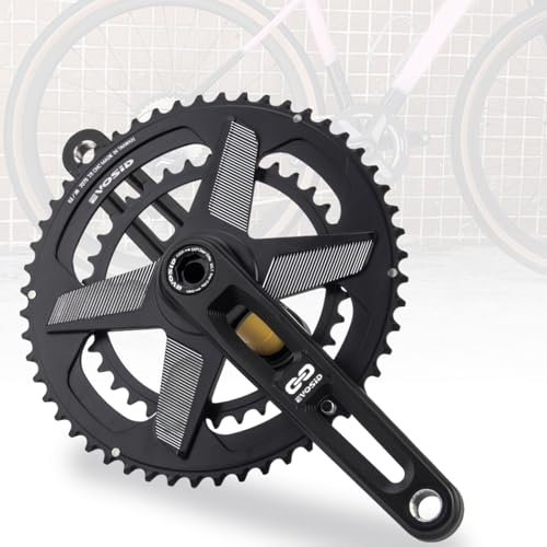 HZXQCVB Rennrad-Kurbelgarnitur Hohle Integrierte Kurbelarme 165/170/175mm Kurbelarme Mit 50-34T/52-36T/53-39T GXP Doppelkettenblatt Für 7-12 Gänge(170mm Black,52-36T)