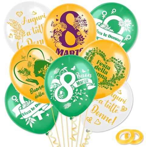 DPKOW 30 Pieces Buona Festa della Donna Palloncini Decorazioni Mimosa Buon 8 Marzo Palloncini in Lattice per Festa della Donna Addobbi, Viva Le DONNE