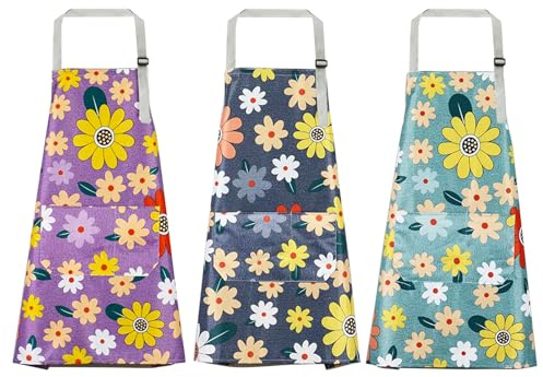 Blumenschürzen mit Tasche, 3 Stück Kochschürze, Küchenschürze für Frauen, Florale Schürzen für Küche Garten Salon