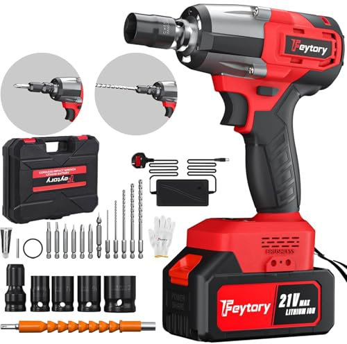 Cordless Impact Wrench，1/2 Brushless Impact Gun,406Ft-lbs(550N.M), 3400RPM，3-in-1 Impact Gun，21V High Torque Power Impact Driver，4 Sockets,12 Drill Suitable for Cars and Homes