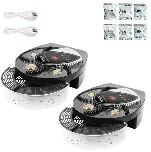 2X Attrape Mouches Électrique Rotatif à 360°, Piège à Mouches et Support Mural. Tueur de Moustiques Silencieux pour Maison, Cuisine, Restaurants, Batterie 72h (Rechargeable avec Câble USB Inclus)