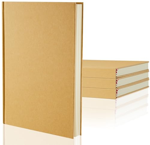 Henoyso Notizbücher, A5, blanko, Großpackung, 100 Blatt/200 Seiten, unliniert, Kraft-Skizzenbücher, Hardcover zum Schreiben, Zeichnen für Geschenke, Studenten, Schule, Büro, 21,1 x 14,5 cm, Braun, 4