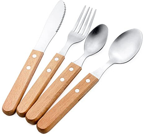 MMRTDJDR 4pcs / Set Couverts de Vaisselle de Vaisselle en Acier Inoxydable cuillères à Fourche à Couteau avec poignée en Bois pour ménage
