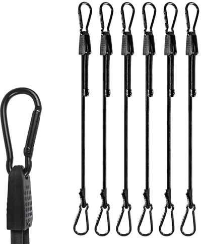 Bungee Cords with Hooks 6pcs, 100cm Long Bungee Cords with Carabiner Clips, Heavy Duty Bungees Straps with Hooks for Bike Rack, Camping, Tarps, Car Roof