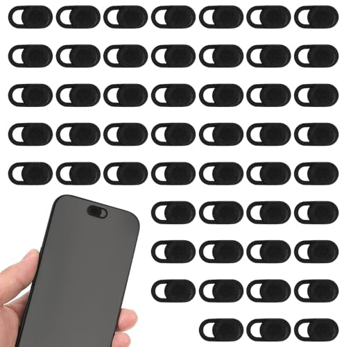 Piriuuo 50 Pcs Webcam Cover Slide, Laptop Camera Cover Slide Ultra-Thin PC Camera Covers Cameras Privacy Covers Slides Universal Cameras Cap for Laptop, Smartphone, PC, Tablet (Black)