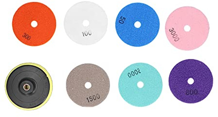 7PCS - QUI Polishing Grade Wet Dry Kit | Grit 4in 50 - 3000 pour granit / marbre / carrelage | Vernis rapide avec tampon avec titre | Longue - Construction composite durable
