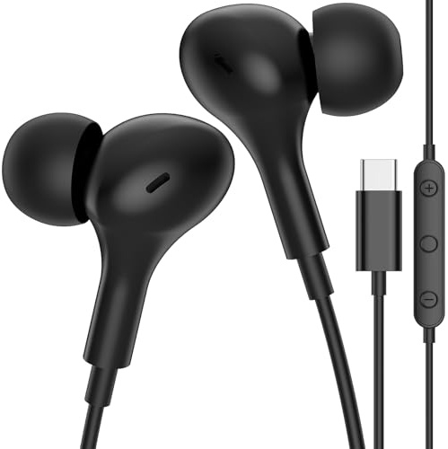Ecouteurs Filaire USB C avec Microphone pour iPhone 17 Pro Max 16 15 Plus | Casque USB Type-C pour xiaomi redmi Note 14 pro5g poco x7 Pro 14t 15 Ultra Pixel 9 10 9a Magic 7 Lite 400 Smart 200, Noir
